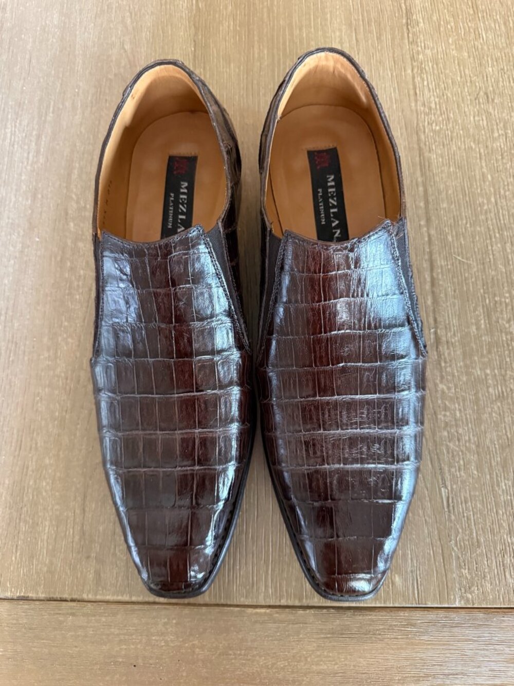 Mezlan Platinum Genuine Alligator Leather Loafers Brown Slip On Dress Shoes 11.5